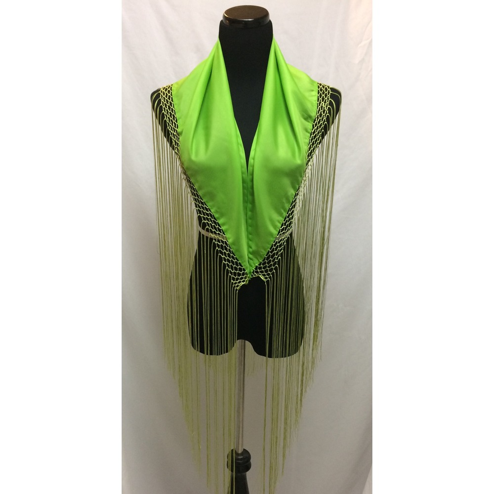 VTG Spain Flamenco Shawl Neon Lime Green Polyester Extra Long Fringe